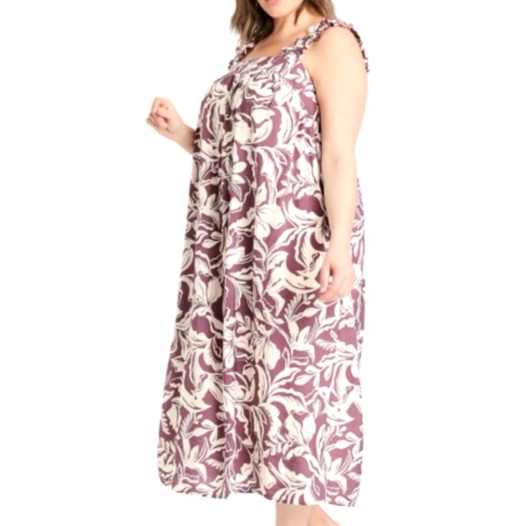 A New Day Small Floral Pleated Midi Purple Cream Dress‎ Cottage Boho Sundress - Picture 1 of 13